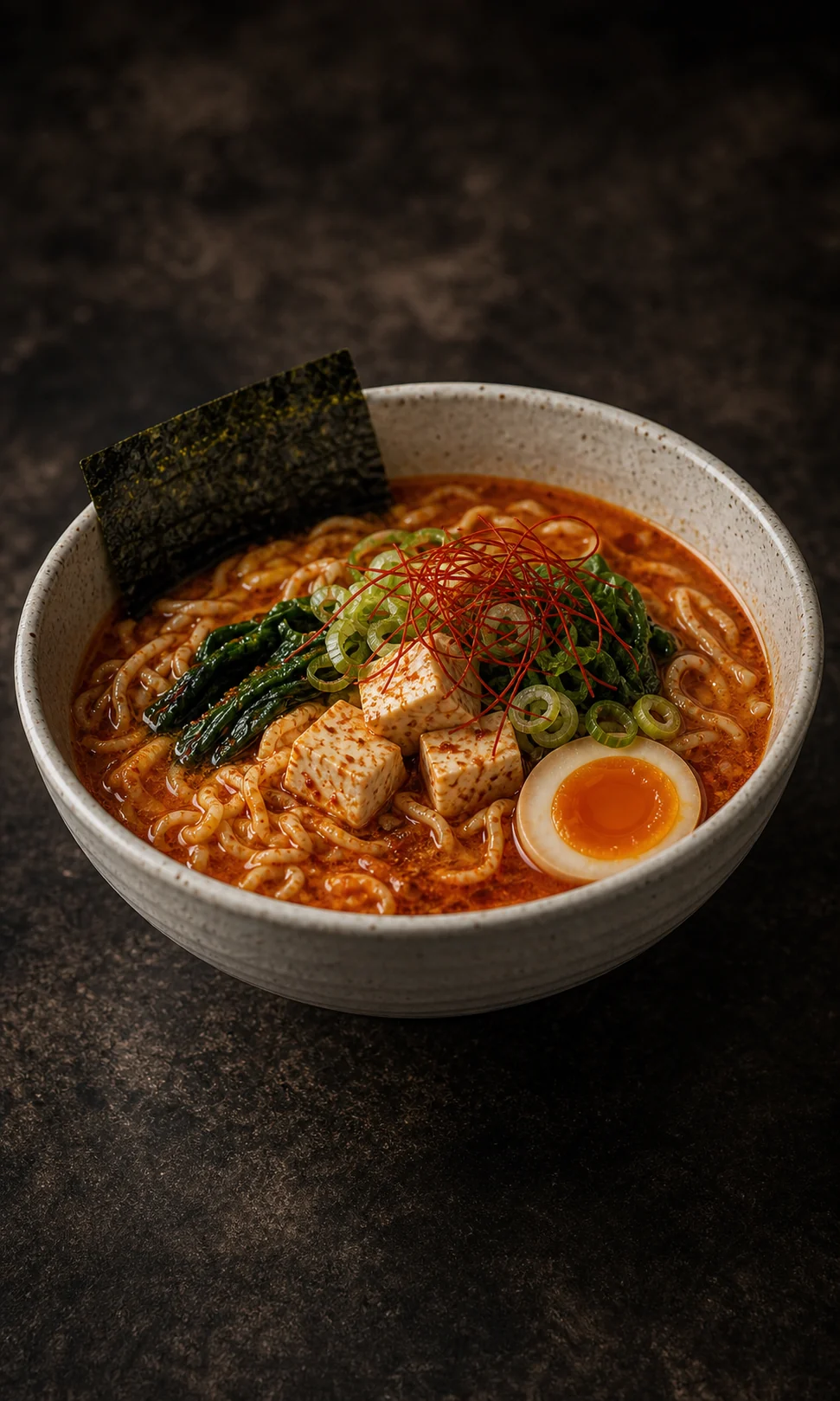 Spicy tofu ramen with chilli broth