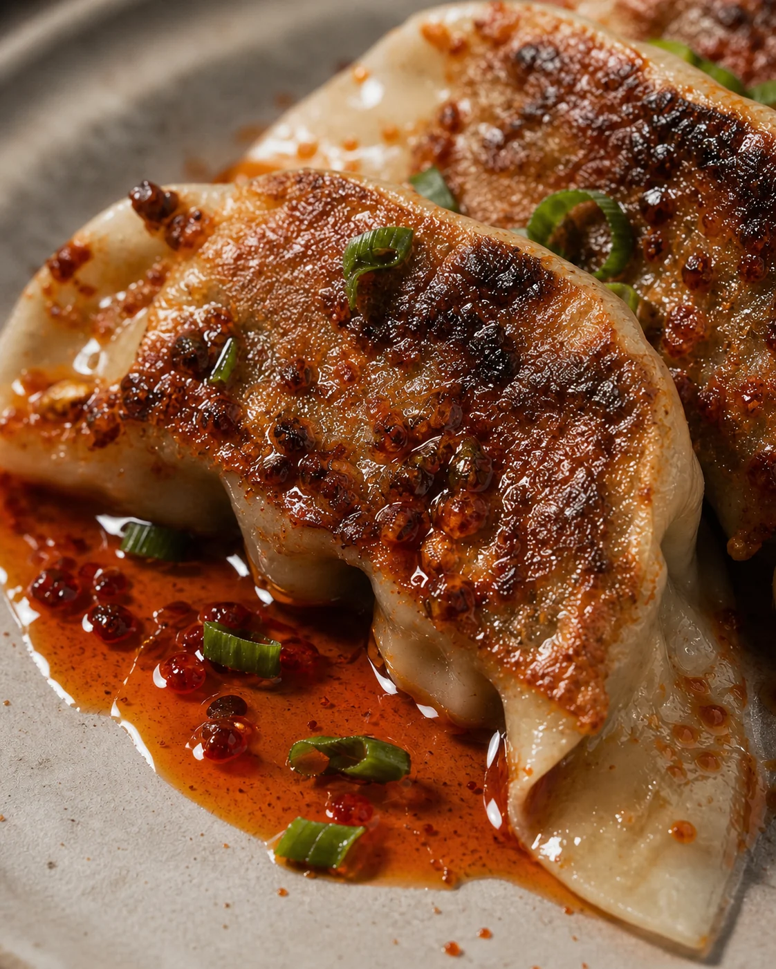 Crisp gyoza with chilli oil